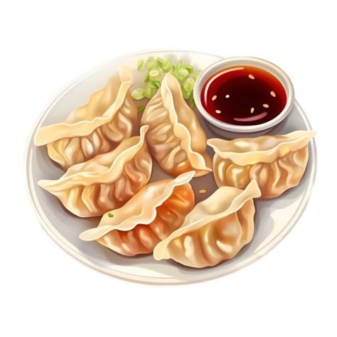 Wonton Illustration, Gyoza Drawing, Dimsum Illustration, Dumpling Drawing, Dumpling Illustration, Momo Illustration, Business Food Ideas, Drink Doodles, Japanese Food Illustration