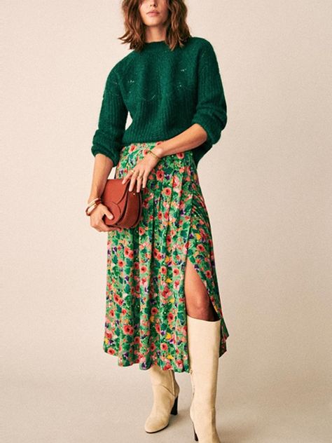 Vintage Style Skirts, Fall Fashion Skirts, Floral Silhouette, Floral Pleated Skirt, Instagram Dress, Look Retro, Picnic In The Park, Floral Midi Skirt, Hippie Dresses