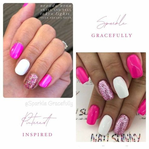 Jazzy Nails, Colorstreet Combos, Pretty Fingers, Neon Pink Nails, Beachy Nails, Nail Color Combos, Mixed Mani, Barbie Inspired, Square Nail Designs