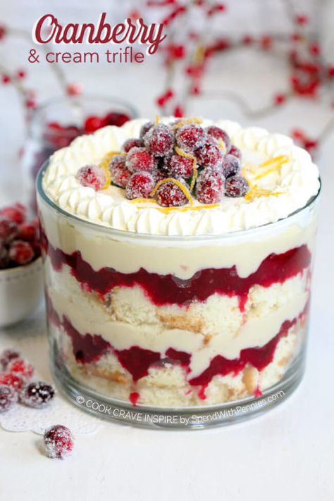 Sweet tart cranberries have all the Christmas spirit you need. Get the recipe at Spend With Pennies. Cranberry Trifle, Christmas Trifle Recipes, Trifle Bowl Recipes, Trifle Dessert Recipes, Christmas Trifle, Trifle Recipes, Homemade Custard, Mandarin Oranges, Trifle Desserts