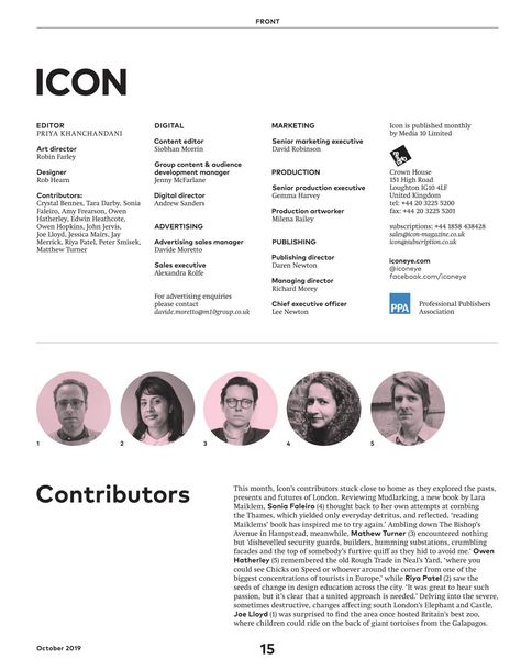 Contributors page ICON magazine Credits Page Magazine, Magazine Contributors Page Design, Magazine Contributors Page, Contributors Page Magazine Layout, Contributors Page Magazine, Editor's Note Magazine, Contributors Page, Digital Magazine Design, Contents Page Design