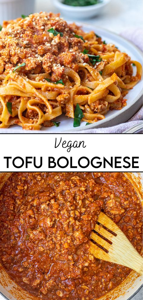 Tofu Bolognese, Vegan Bolognese Sauce, Tofu Pasta, Bolognese Sauce Recipe, Lentil Bolognese, Vegan Bolognese, Vegan Tofu, Bolognese Recipe, Vegan Pasta Recipes