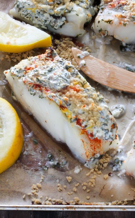 20 Minute Lemon, Garlic, and Herb Baked Cod - Baker by Nature Red Recipes, Grilled Cod, Garlic Yogurt, Cod Fish Recipes, Healthy Dinner Options, Tasty Meals, Baked Cod, Supper Ideas, Cod Recipes