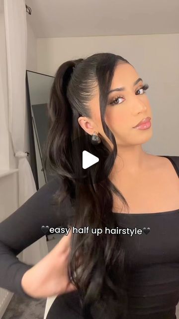 Hairstyles Hair Down Simple, High Half Up Half Down Hairstyles, Cute Brunch Hairstyles, Sleek Half Up Half Down, Straight Hairstyles Half Up Half Down, Middle Part Half Up Half Down, Slick Back Half Up Half Down Hair, Hairstyles For Long Hair Wavy, Cute Up Hairstyles