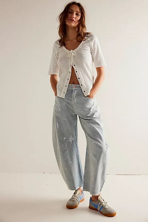 We The Free Lucky You Mid-Rise Stripe Barrel Jeans | Free People Barrel Jeans, Jeans Free People, Lucky You, Jeans Outfit, Boho Clothing, Stripe Print, Jean Outfits, Boho Outfits, Jeans Shop