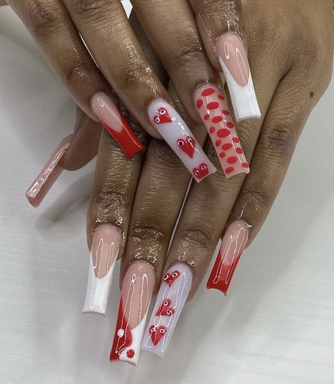 Long Acrylic Nails With Initials, Acrylic Nails With Initials, Nails With Initials On Them, Nails With Initials, Initial Nails, Long Acrylic, Unique Acrylic Nails, Valentines Nails, Long Acrylic Nails