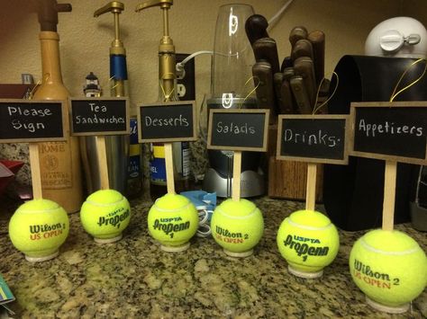 Tennis Themed Party, Tennis Ball Crafts, Tennis Decorations, Tennis Crafts, Tennis Birthday Party, Wimbledon Party, Tennis Party Decorations, Tennis Birthday, Chalkboard Tags