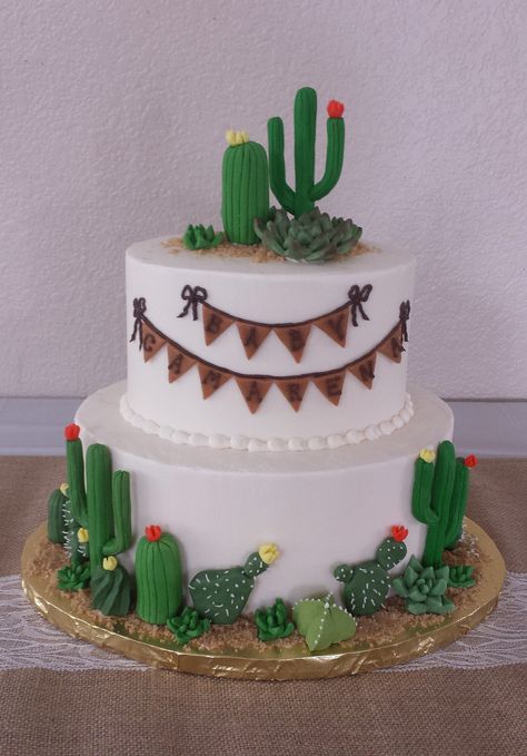 Baby Shower Cake with Cactus and Succulents Taco Baby Shower Cake, Cactus Cake Birthday, Desert Cake Theme, Cactus Cakes Birthday, Cactus Cake Ideas, Birthday Cake Cactus, Cactus Birthday Cake, Cactus Cakes, Southwest Baby Shower