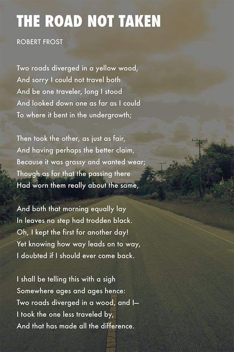 "The Road Not Taken" is one of... - English Literature Poems By Famous Poets, Most Famous Poems, Poetry Posters, The Road Not Taken, Famous Poets, Inspirational Poems, Famous Poems, Robert Frost, American Poets