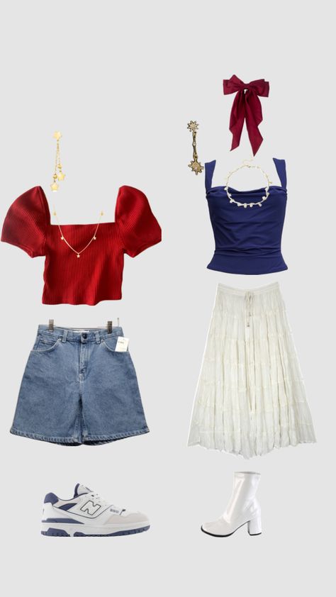 Fourth of July outfits aesthetic | summer outfits | Fourth of July party | outfit ideas | Independence Day outfits | Fourth of July | holiday outfits | red white blue outfit | long skirt | gold jewel White Blue Outfit, Outfit Long Skirt, Red White Blue Outfit, Fourth Of July Outfits, Outfits Aesthetic Summer, Aesthetic Summer Outfits, Fourth Of July Party, Party Outfit Ideas, July Outfits