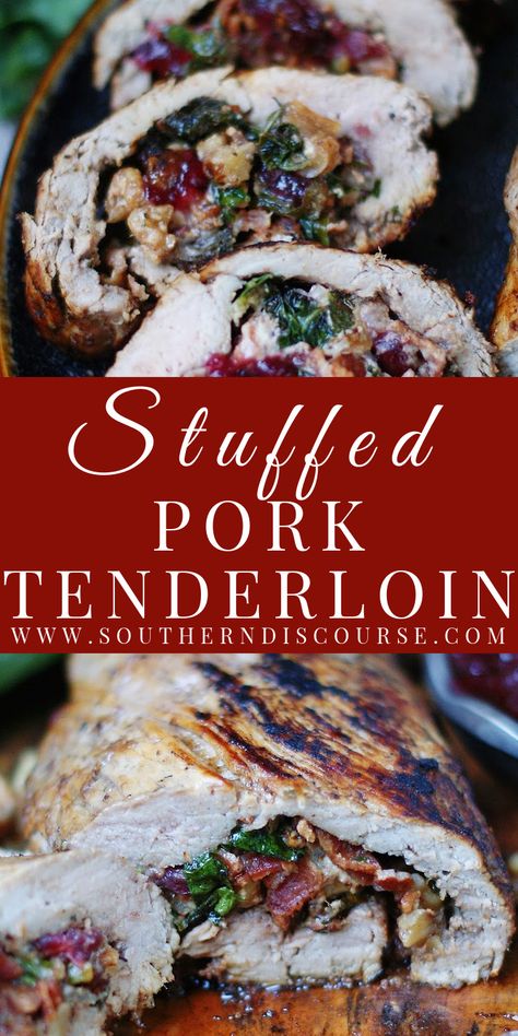 Cranberry Bacon Walnut Stuffed Pork Tenderloin with Collard Greens - southern discourse Stuffed And Rolled Pork Tenderloin, Pepper Stuffed Pork Tenderloin, Bacon Stuffed Pork Tenderloin, Pear Stuffed Pork Tenderloin, Cranberry Stuffed Pork Tenderloin, Christmas Stuffed Pork Tenderloin, Pork Tenderloin Recipes Stuffed, Stuffed Pork Tenderloin Recipes In Oven, Stuffed Pork Tenderloin Recipes