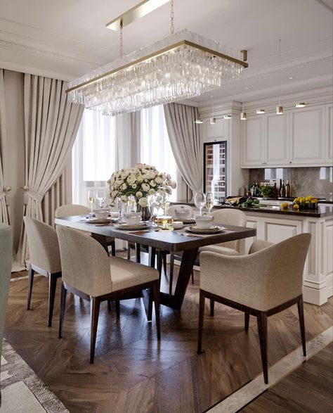 American Classic Interior, Modern Traditional Living Room, Classic Dining Room, Model House, Elegant Dining Room, Kitchen Farmhouse, Luxury Homes Interior, Decor Home Living Room, Dining Room Design