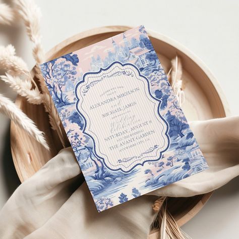 Blue White Chinoiserie Floral Porcelain Wedding Invitation French Aesthetics, Vintage Floral Wedding Invitations, Chinoiserie Wedding, Peony Wedding Invitations, Porcelain Wedding, Porcelain Print, Blue Floral Wedding, Blue Chinoiserie, Blue Toile