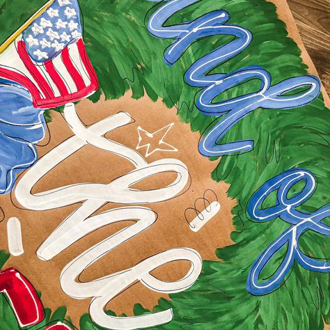 One of the two banners just dropped for purchase for the Fourth of July and up for a giveaway! 🤩🇺🇸 Brown Paper Sign, Painted Banner, Paper Banners, The Fourth Of July, Butcher Paper, June 19, Craft Paper, Brown Paper, Blue Paint