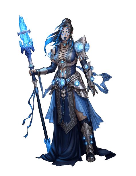 Female Human Sorcerer or Wizard Blue Staff - Pathfinder PFRPG DND D&D 3.5 5E 5th ed d20 fantasy Dnd Wizard Staff, Tech Wizard, Blue Wizard, Female Wizard, Evelynn League Of Legends, Piskel Art, Fantasy Wizard, Pathfinder Character, Female Character Concept