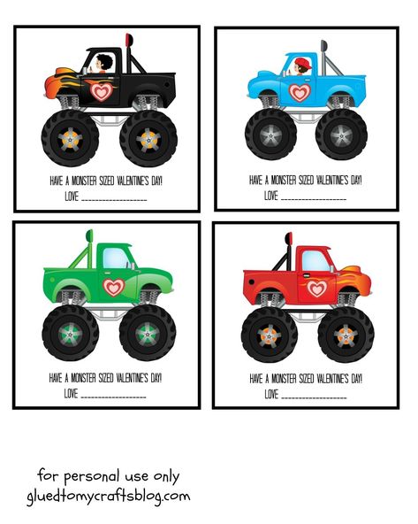 Monster Truck Valentines, Valentines Monster, Daycare Snacks, Preschool Valentine Cards, Valentine Cards To Make, Valentine Gifts For Boys, Student Valentines, Valentines Diy Kids, Monster Valentines