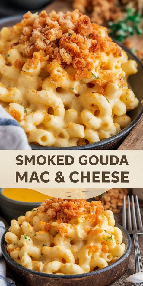 Smoked Gouda Mac and Cheese Recipe Baked Mac And Cheese Recipe Gouda, Smoked Gouda Cheese Sauce, Smoked Gouda Cheese Ball, Smoky Mac And Cheese Recipe, Mac And Cheese Recipe With Gouda, Recipes With Smoked Gouda Cheese, Smoked Bacon Mac And Cheese, Homemade Smoked Mac And Cheese Recipe, Smoked Guada Mac And Cheese