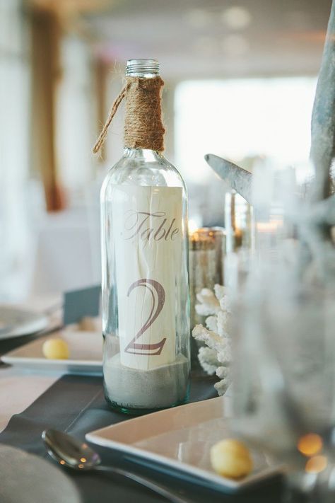 Decorate for Beach Wedding: 21 Easy Theme Decor Ideas Nautical Table Centerpieces, Table Number Decorations, Beach Table Decorations, Beach Wedding Tables, Beach Wedding Decorations Reception, Beach Wedding Centerpieces, Beach Table, Tafel Decor, Mission Bay