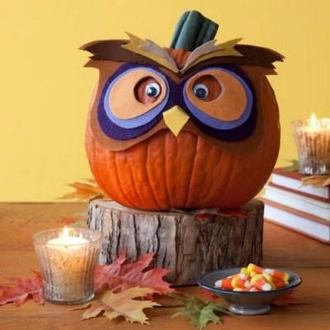 No Carve Pumpkin Ideas for Halloween. It was super easy and a lot of fun. Decorated Pumpkins, Halloween Pumpkin Crafts, Owl Pumpkin, Pumpkin Decorating Contest, Carte Halloween, Halloween Owl, Adornos Halloween, Halloween Pumpkins Carvings, Halloween Tags