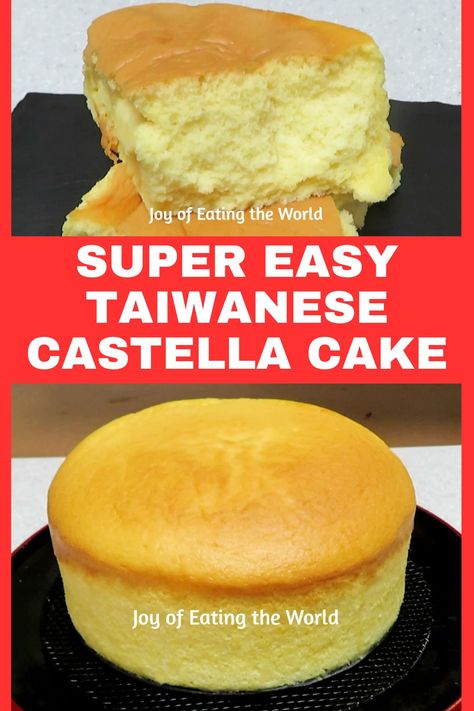 This Taiwanese Castella Cake is light and soft like cotton and not overly swee. ,And it’s super easy to make at home and you just need a few ingredients; oil, flour, milk, eggs, and sugar. If you follow my recipe with step-by-step photos and a lot of useful info and tips, you will be rewarded with a light soft fluffy sponge cake and it will become your next favorite. Tapioca Cake Recipe, Swan Down Cake Flour Recipes, Taiwanese Castella Cake, Cotton Cake Recipe, Korean Sponge Cake Recipe, Taiwanese Castella Cake Recipe, Castela Cake, Japanese Cotton Sponge Cake Recipe, Japanese Sponge Cake Recipe