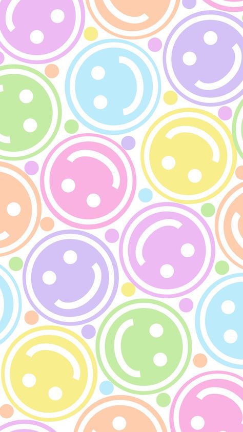 Phone wallpaper, background, lock screen. ' smiley face pattern ' (2) Smiley Face Wallpaper, Smiley Face Pattern, Face Wallpaper, Pastel Theme, Fun Wallpaper, Face Pattern, Kids Background, Bright Pastels, Money Ideas