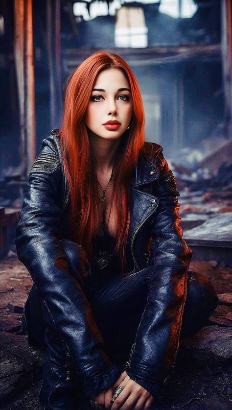 Red Hair Leather Jacket, Female Character Inspiration Red Hair, Male Art Model, Redhead Characters, Adolphe Bouguereau, Cyberpunk Female, Female Character Inspiration, Digital Portrait Art, Beautiful Wallpaper