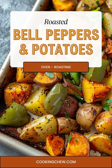 Roasted Potatoes and Bell Peppers Recipe with Minimal Ingredients Potatoes And Bell Peppers, Peppers And Potatoes, Roasted Bell Peppers, Bell Pepper Recipes, Veggie Side Dishes, Potatoes Recipe, Peppers Recipes, 3 Ingredient, Veggie Sides