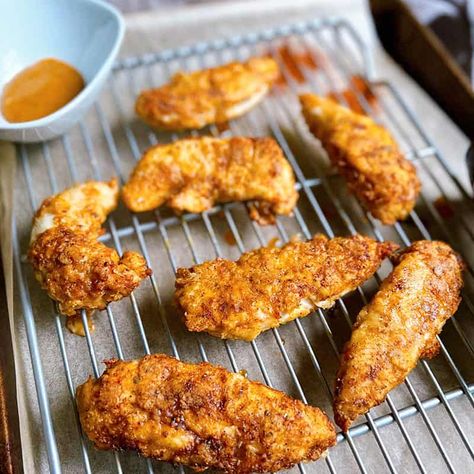 Oven Baked Cast Iron Chicken Tenders - The Rendezvous Cast Iron Chicken, Chicken Fingers, Organic Chicken, Dry Mustard, Convection Oven, 2 Eggs, Chicken Tenders, Oven Baked, Buttermilk