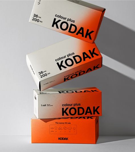 kodak packaging box stack Minimal Box Packaging, Shoe Box Design Packaging, Perfume Packaging Design Boxes, Delivery Box Design, Sake Packaging, Gradient Packaging, Sports Packaging, Innovative Packaging Design, Tech Packaging