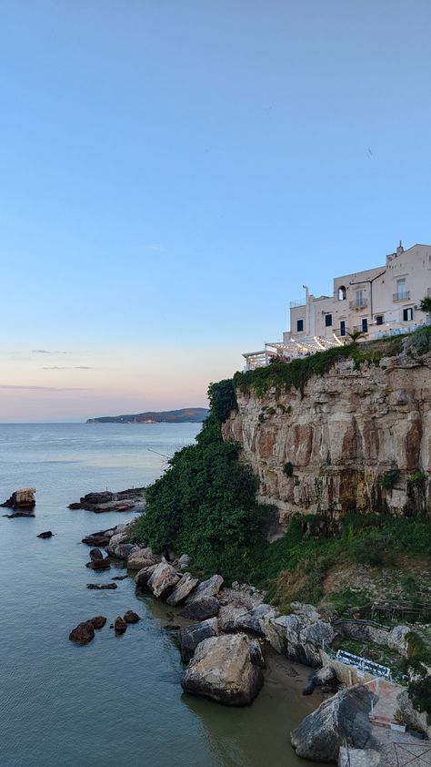 Vieste town in Puglia, Italy (vlog on my channel if you wanna see more of this town) Mediterranean Aesthetic, Road Trip Places, Italy Honeymoon, Puglia Italy, Seaside Getaway, Ocean Sunset Photography, Pretty Places, Travel Inspo, Puglia