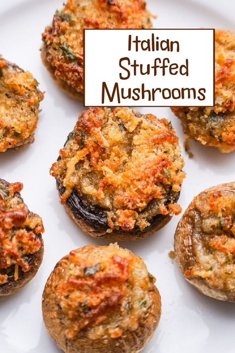 Ina Garden Stuffed Mushroom, Pesto Stuffed Mushrooms, Mushroom Recipes Appetizer, Meatball Stuffed Mushrooms, Italian Inspired Appetizers, Stuffed Mushrooms Recipes, Italian Christmas Eve Dinner, Stuffed Mushroom Recipes, Healthy Stuffed Mushrooms