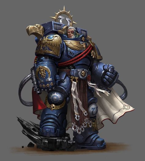 Ultramarines Art, Marneus Calgar, Warhammer 40k Blood Angels, Space Marine Art, Space Hero, Futuristic Armour, 40k Artwork, Samurai Artwork, Warhammer 40k Art