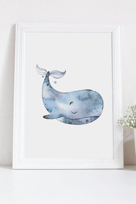 Sea Themed Nursery, Nursery Nautical, Ocean Nursery Decor, Watercolour Nursery Art, Sea Creatures Art, Watercolor Quote, Kids Room Paint, Watercolor Whale, Whale Print