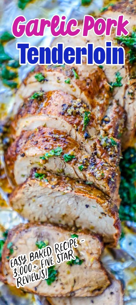 picture of baked pork tenderloin sliced with cilantro and gravy on top on a baking sheet covered in aluminum foil Garlic Pork Loin Recipes, Meal Prep Pork Tenderloin, Heart Healthy Pork Loin Recipes, Low Cholesterol Pork Recipes, Pork Tenderloin Recipes In Oven Healthy, Keto Pork Tenderloin Recipes, Low Sodium Pork Loin Recipes, Keto Pork Tenderloin Recipes In Oven, Pork Tenderloin Meal Prep