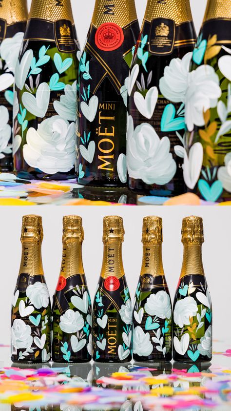 Painted Champagne Bottles, Painted Veuve Bottle Engagement, Champagne Bottle Painting Wedding, Painted Champagne Bottle Bride, Painted Champagne Bottle Bridesmaid, Painted Veuve Bottle Wedding, Bridal Painted Champagne Bottle, Custom Champagne Bottle, Wedding Wine Bottles