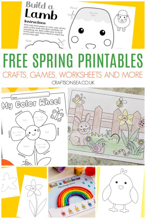 Free Spring Printables: Crafts, Games and Activity Sheets for Kids Flower Templates Printable Free, Spring Printables Free, Spring Toddler Crafts, Shamrock Template, Camping Crafts For Kids, Spring Art Projects, Sheep Crafts, Rabbit Crafts, Activity Sheets For Kids