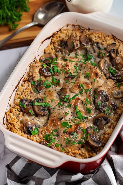 Creamy Marsala Chicken Casserole Substitute For Marsala Wine, Mushrooms And Rice, Chicken Casserole Dinners, Marsala Sauce, Marsala Wine, Chicken Marsala, Dairy Free Dessert, Tender Chicken, Recipe Roundup