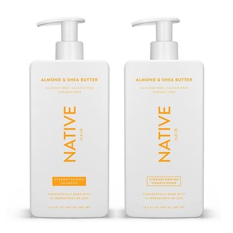 Native Shampoo and Conditioner Contain Naturally Derived Ingredients| All Hair Type Color & Treated, Fine to Dry Damaged, Sulfate & Dye Free - Almond & Shea Butter, 16.5 fl oz each (2 pack) Native Shampoo And Conditioner, Native Shampoo, Native Deodorant, Shea Butter Hair, Shampoo And Conditioner Set, Polysorbate 80, Normal Hair, Sulfate Free Shampoo, Dye Free