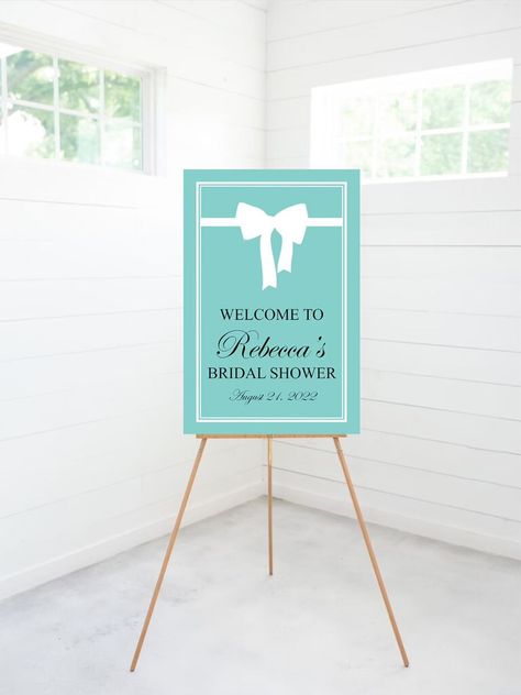 Channel Holly Golightly and Tiffany blue for a brilliant and timeless shower that's a snap to coordinate. Breakfast At Tiffany's Poster, Tiffany Blue Party, Tiffany Themed Bridal Shower, Tiffany Birthday Party, Brunch Sign, Foam Board Sign, Tiffany Birthday, Tiffany Baby Showers, Tiffany Theme