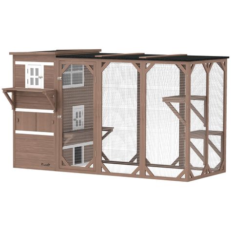 PRICES MAY VARY. Fun Your Outdoor Area: This large wooden pet shelter brings numerous things cats love together, mixing the benefits of warm sunlight, great heights, lower lighting, and large hiding areas, while the full coverage of a roof protects against rain and snow. Hiding Box & Heights: Our outdoor cat shelter offers space for three kitties to roam. It features platforms, including two long ones (2.5' and 1.6') and two short ones (1.25'). Each ledge allows a large cat up to 20 lbs. to lie Outside Cat Shelter, Window Catio, Outside Cat Enclosure, Cats Brown, Outside Cat House, Cat House Plans, Outdoor Cat Shelter, Feral Cat Shelter, Wooden Cat House