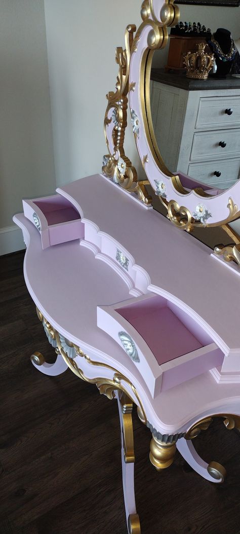 Heart Shaped Vanity, Purple Pictures, Purple Furniture, Pink Dresser, Vanity Tables, First Apartment Checklist, Apartment Checklist, Apartment Living Room Design, Mermaid Disney