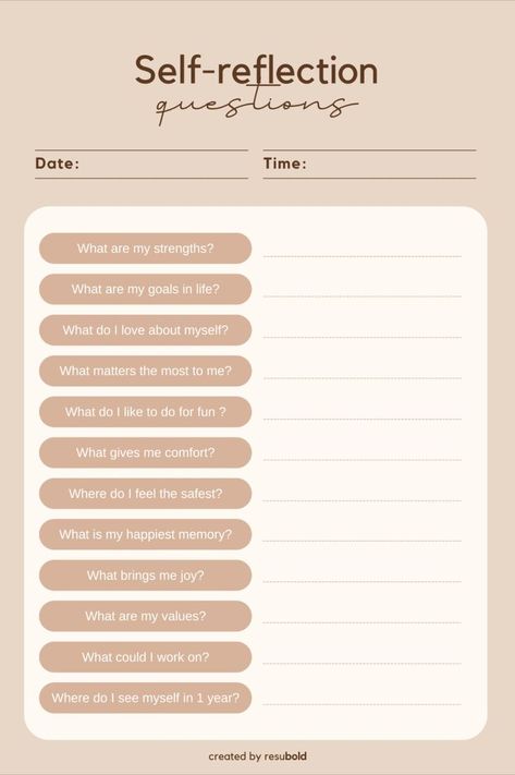An aesthetically pleasing template to use for your self reflection moments. Make sure to share with your friends 😀 #template #selfreflection #selfreflectiontemplate #digitaldownload #freebie #freetemplate #freeplanner #resubold Self Reflection Template, Self Reflection Journal Template, Feelings Journal Template, Self Love Template, Selfcare Template, Self Template, 2023 Reflection, Reflection Journal Template, Self Reflection Worksheet