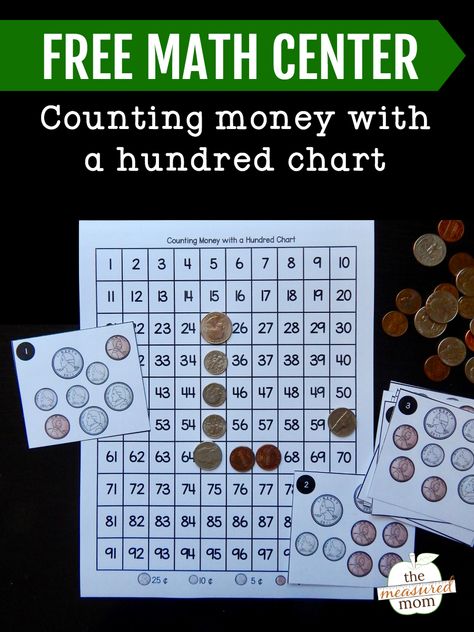 Counting Money Activities, Hundred Chart, Free Math Centers, Montessori Work, The Measured Mom, Measured Mom, Teaching Money, Money Activities, Money Math