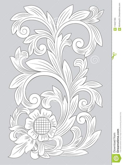 Mistar Ornamen, Ornamen Flora, Motif Songket Palembang, Contoh Batik Simple, Baroque Motifs Vector, Acanthus Leaf, Technical Drawing, Batik, Stock Illustration