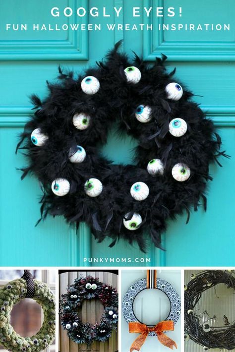 Googly Eye Wreath, Monster Wreath, Dekorasi Halloween, Halloween Diy Outdoor, Diy Halloween Wreath, Dollar Store Halloween, Wreath Project, Halloween Decorations Diy Outdoor, Diy Halloween Decor