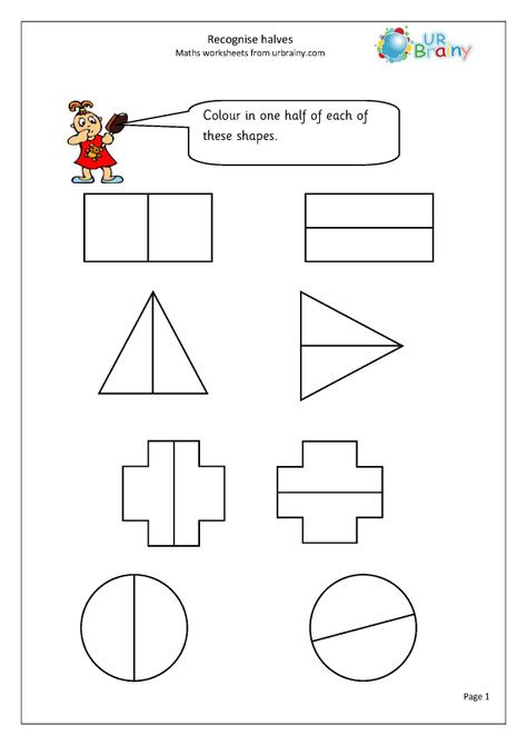 Recognise halves - Fraction Worksheets for Year 2 (age 6-7) by URBrainy.com Maths Worksheets, Fractions Worksheets, Math Fractions, Math Worksheet, Year 2, High Quality