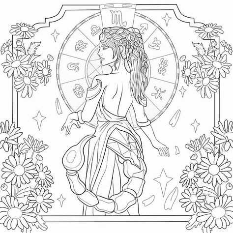 Zodiac Coloring Pages, Cute Coloring Pages For Kids, Witch Coloring Pages, Adult Coloring Books Printables, Coloring Pages Inspirational, Adult Coloring Designs, Detailed Coloring Pages, Fairy Coloring Pages, Fairy Coloring