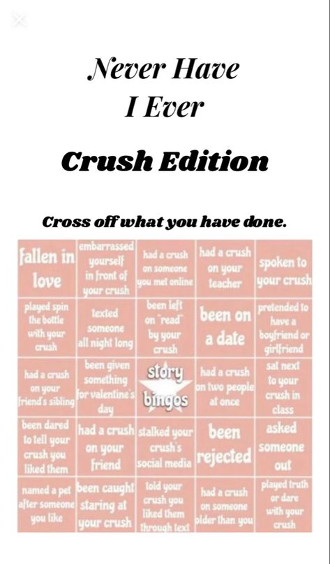 This is not my challange but I added the tittle at the top and posted it so others could use it. I’m not sure who made it originally but if you know I’m happy to give credit! :) Never Have I Ever Questions, Crush Questions, Instagram Story Questions, Questions For Friends, Online Teachers, Never Have I Ever, Your Crush, Having A Crush, At The Top