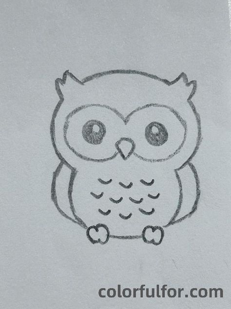 Fluffy-Owl Owl Drawings Easy, Simple Owl Drawing, Owl Drawing Easy, Owl Drawing Ideas, Easy Owl Drawing, Owl Pencil Drawing, Owl Drawing Simple, Simple Bird Drawing, Owl Drawings