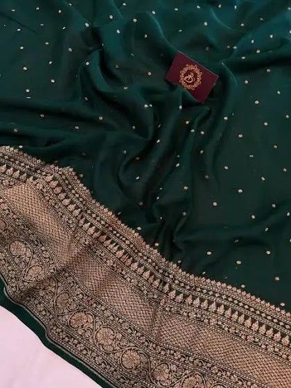 Georgette Silk Saree, Plain Blouse, Elegant Saree, Bottle Green, Varanasi, Banarasi Sarees, Tree Skirts, Silk Saree, Shopping Cart